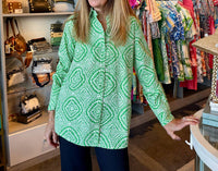 Fitzroy & Willa Russell Top in green abstract - women's blouse
