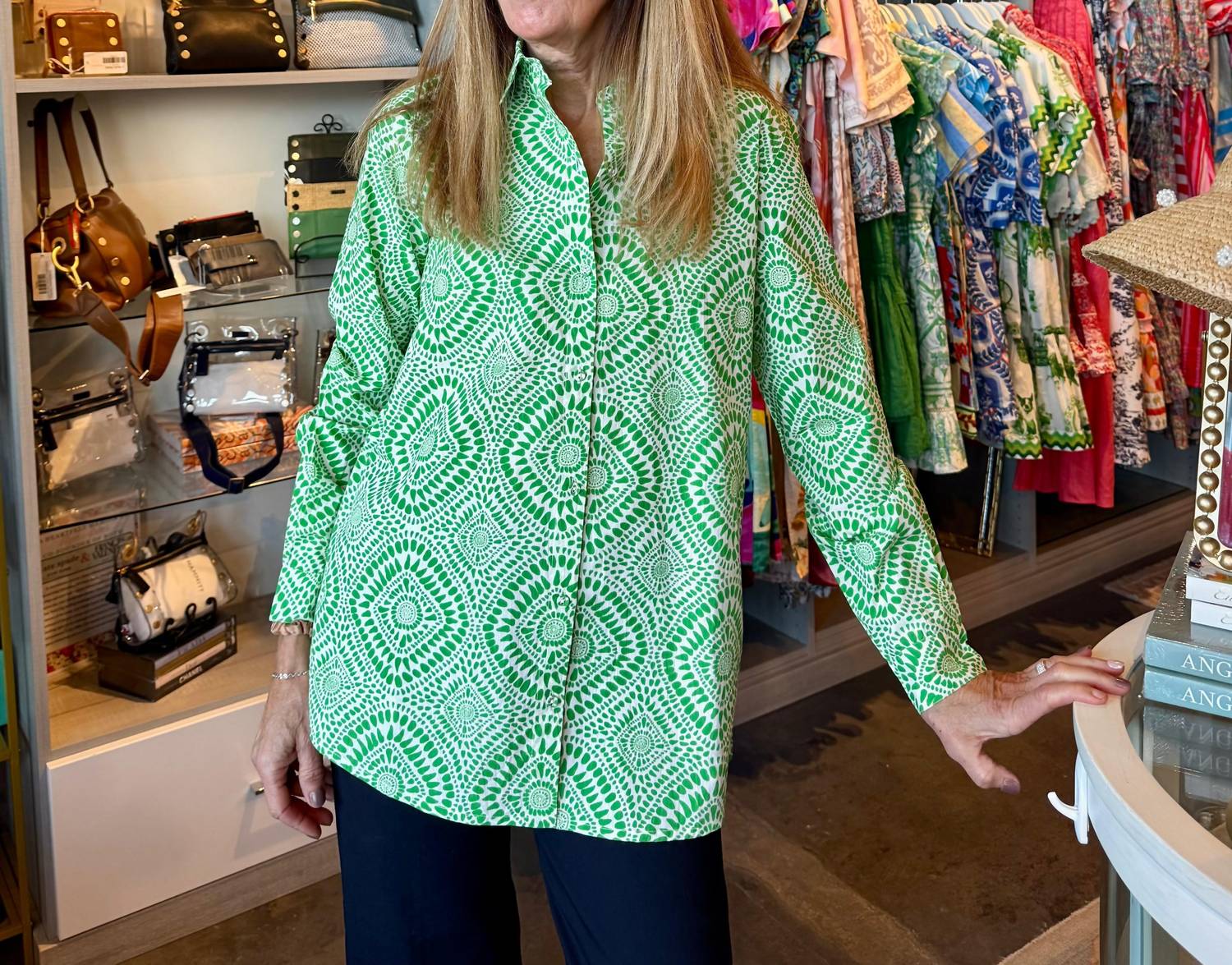 Fitzroy & Willa Russell Top in green abstract - women's blouse