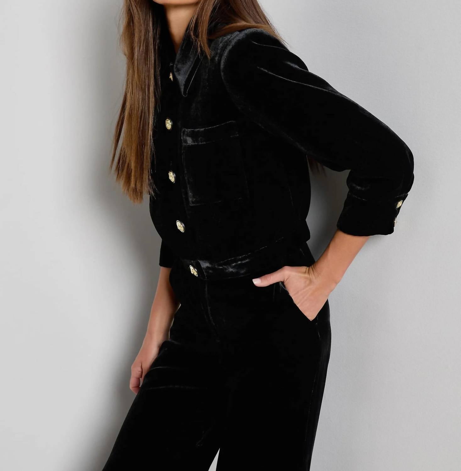 L'Agence Jia Velvet Jacket in black - women's jacket - view 5