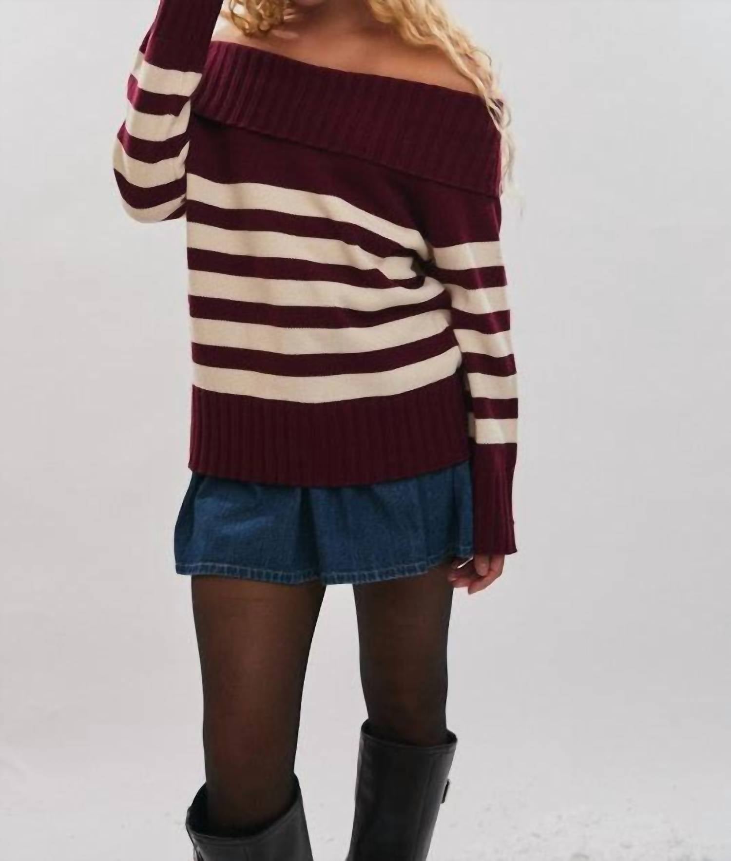 Le Lis - Off Shoulder Stripe Oversized Sweater