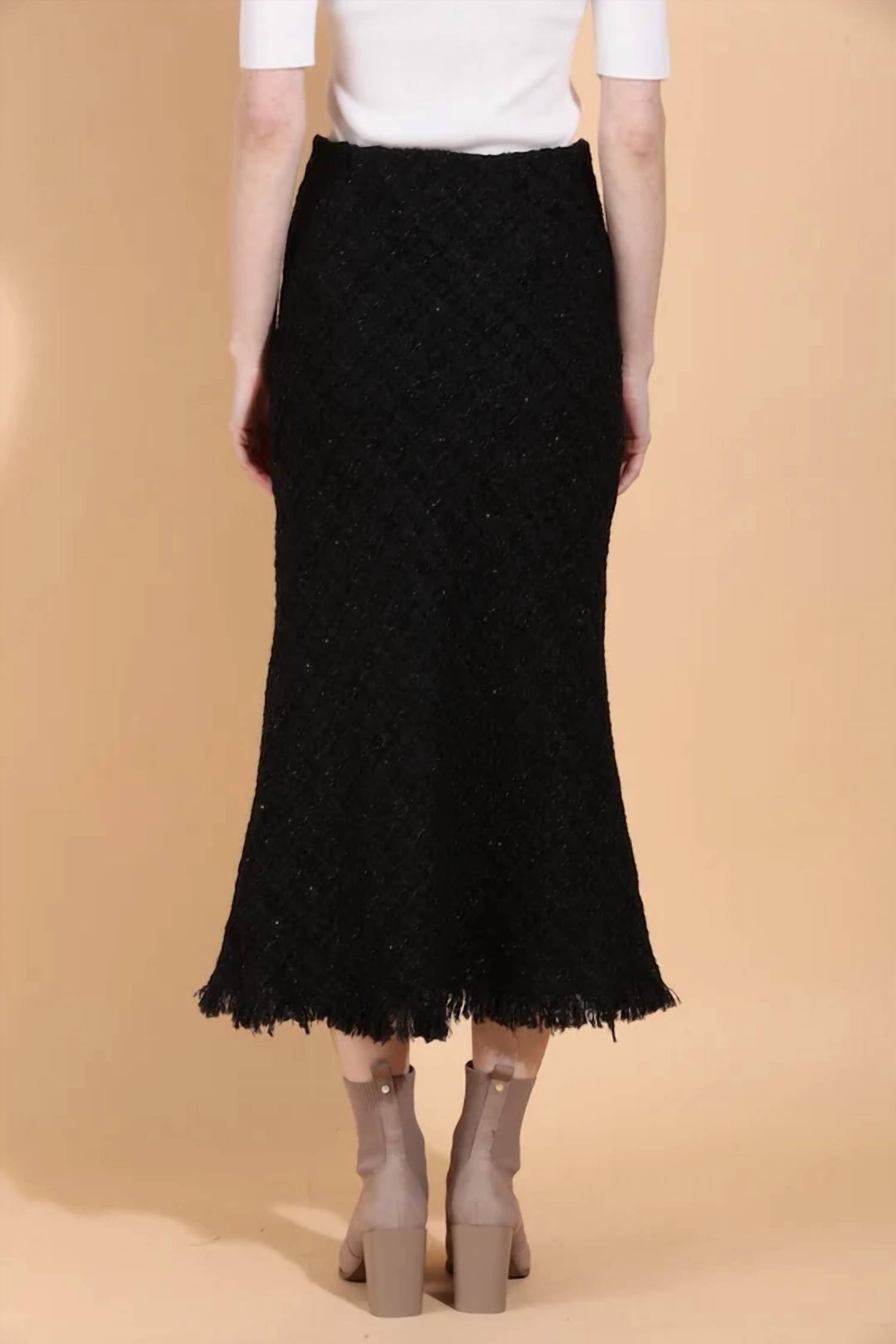 Jessie Liu - Tweed Trumpet Raw Hem Midi Skirt