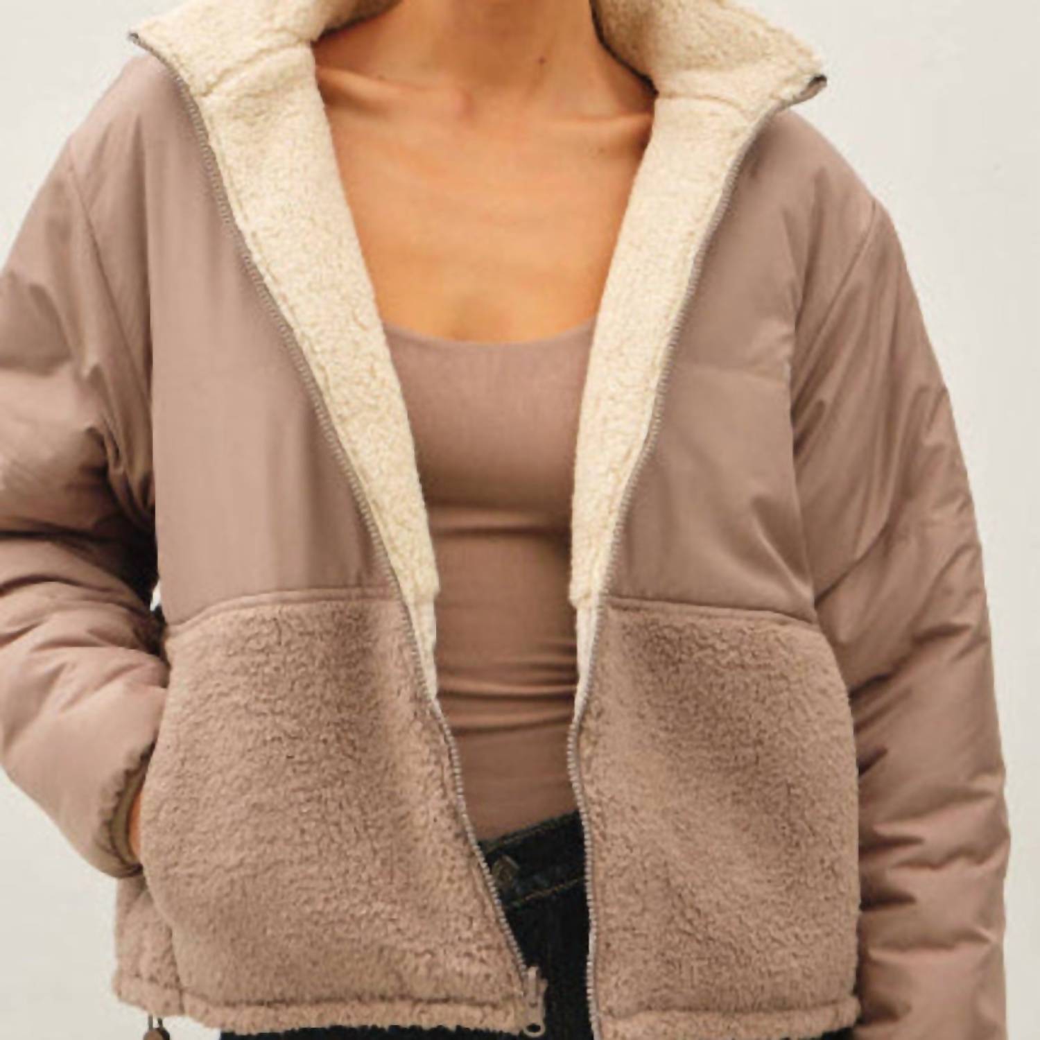 be cool Reversible Sherpa Block Puffer Jacket in mocha - women's jacket - view 4