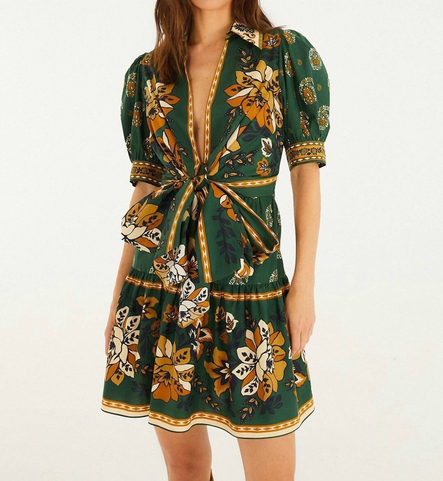 FARM RIO AYLA MINI DRESS in green - women's dress