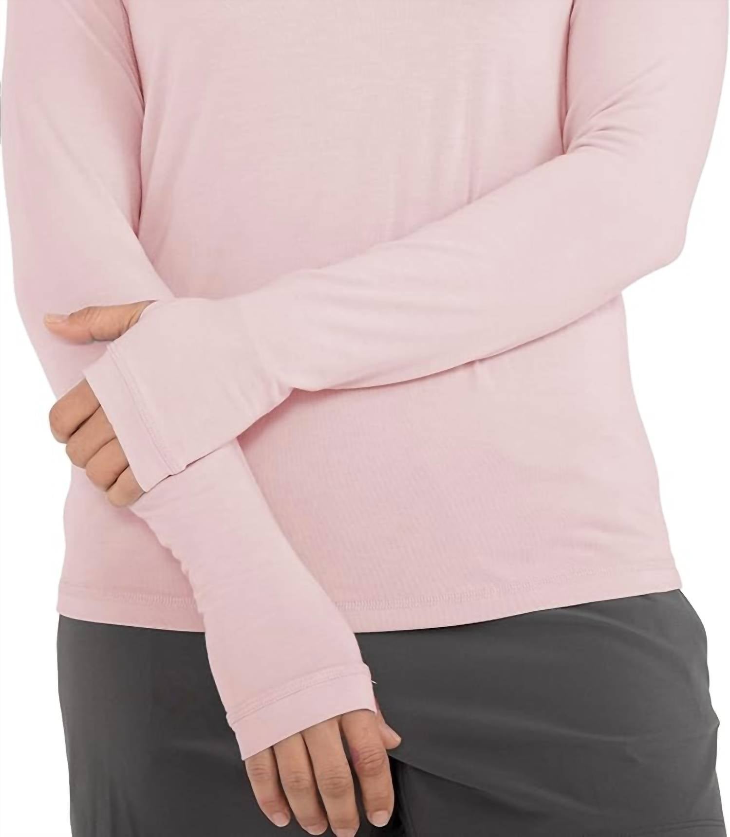 FREE FLY Women's Bamboo Shade Long Sleeve Top in harbor pink - women's long sleeve top - detail view