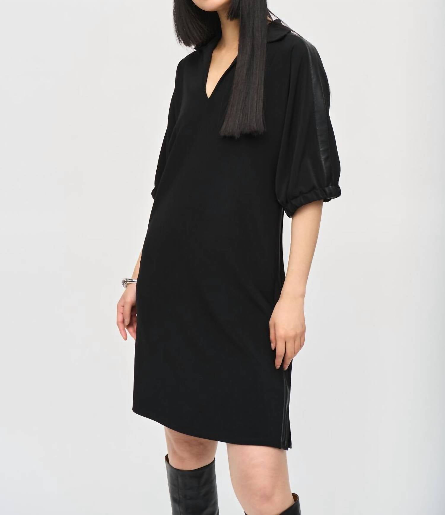 Joseph Ribkoff Cutaway Slit Mini Dress in black - women's dress - alternate view