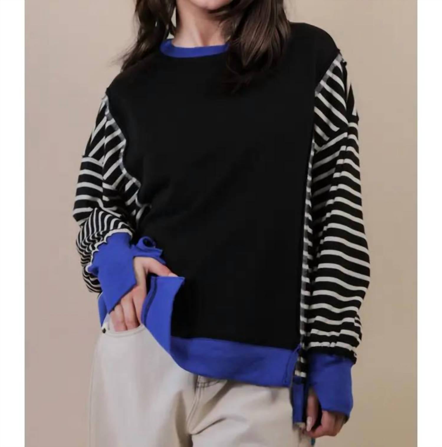 Very J - Oversized Striped Casual Knit Top