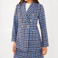 ABBEY GLASS Calvin Houndstooth Tweed Blazer in blue brown - women's jacket