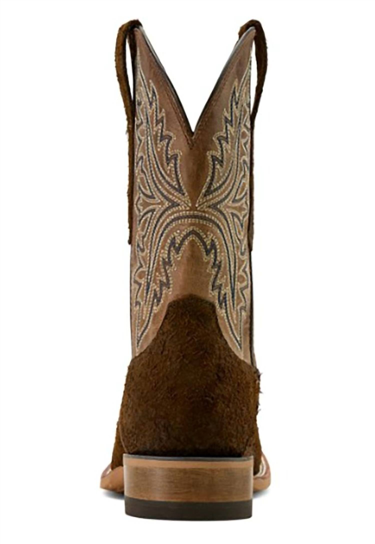 ARIAT Men's Walker Roughout Ats Cowboy Boot in bronze brown - men's boots - detail view