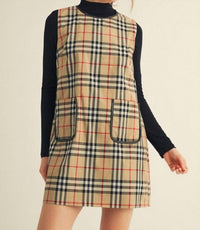 Jodifl Plaid Pocket Sleeveless Dress in black khaki red plaid - women's dress