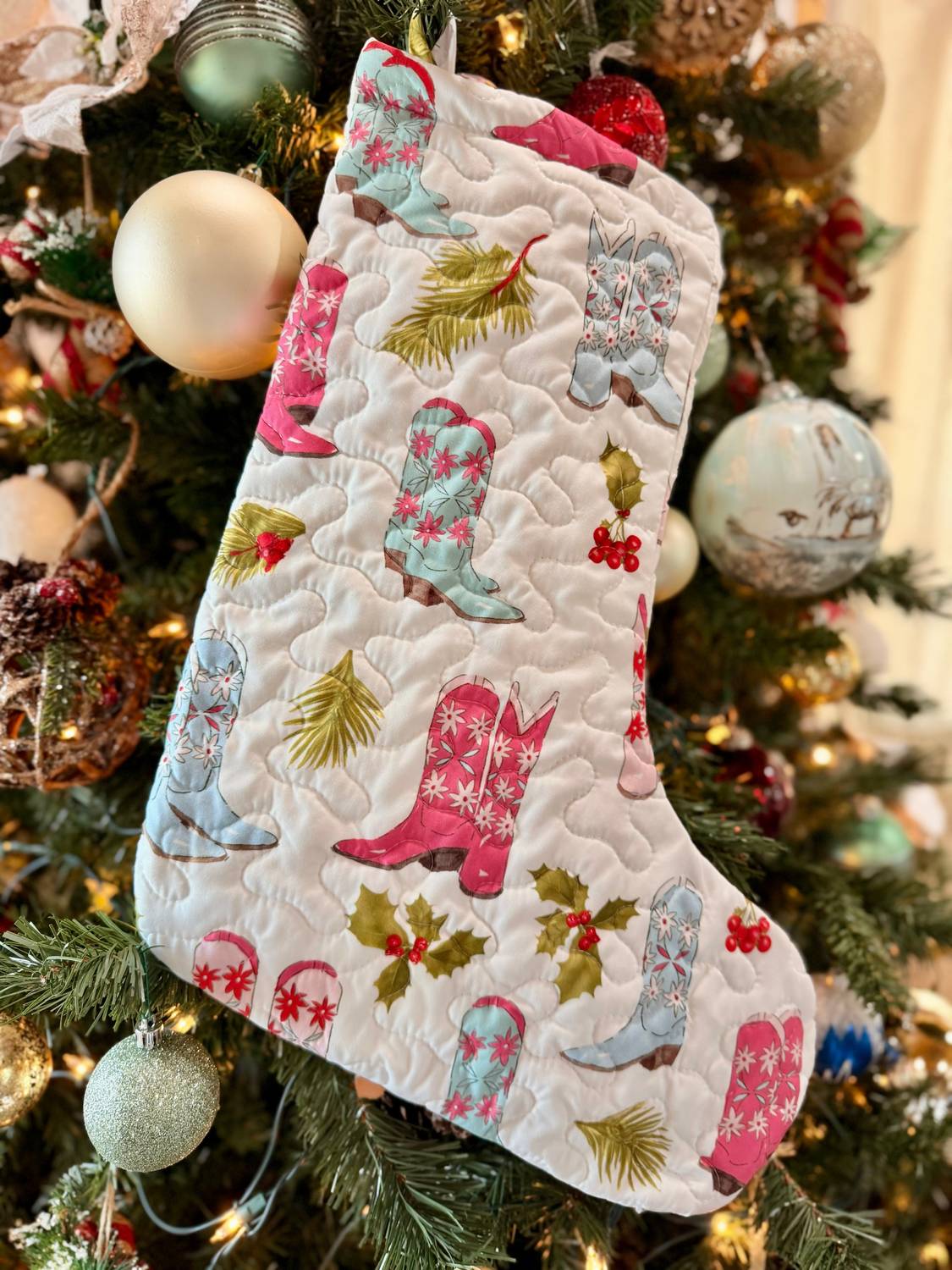 Ida Mae Home Daisy Boots Holly Pastel Quilted Stocking in white - item - detail view
