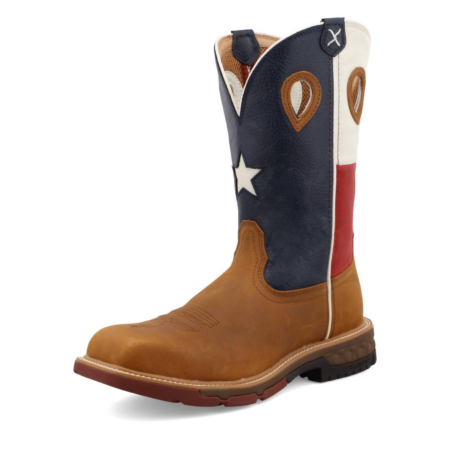 TWISTED X Men's 12" Western Work Boot in light brown texas flag - men's boots