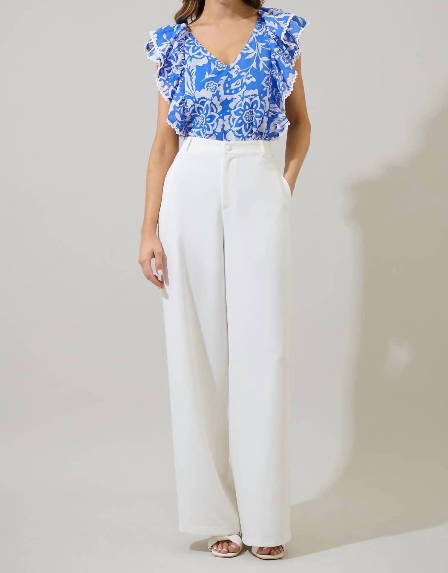SUGARLIPS Women's Floral Ziva Ruffle Blouse in blue white - women's blouse - view 6
