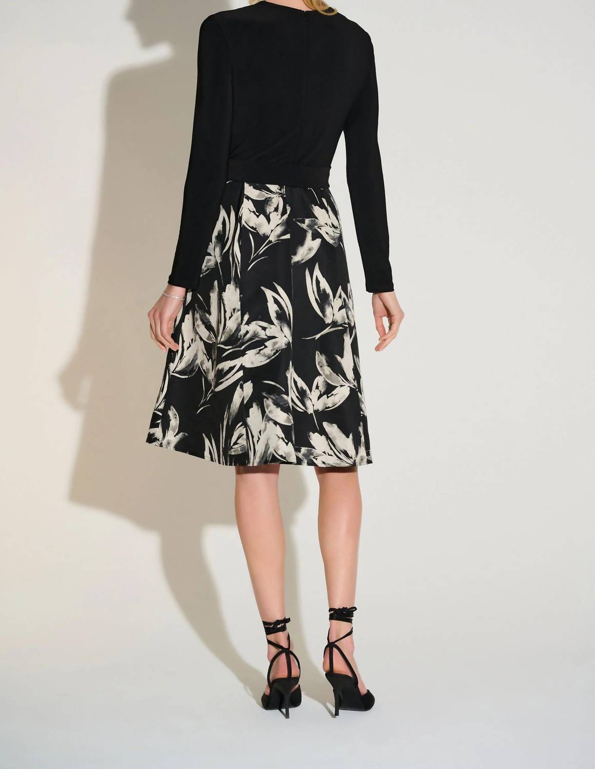 Joseph Ribkoff Floral Jacquard Fit And Flare Dress in black off white - women's dress - detail view