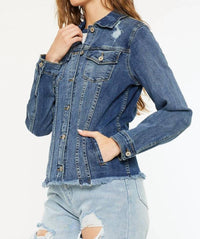 KanCan Fray Hem Denim Jacket in dark wash - women's jacket - view 5
