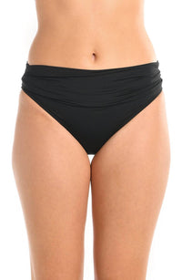 La Blanca Standard Island Goddess Shirred Band Hipster Bottom in black - women's swimwear