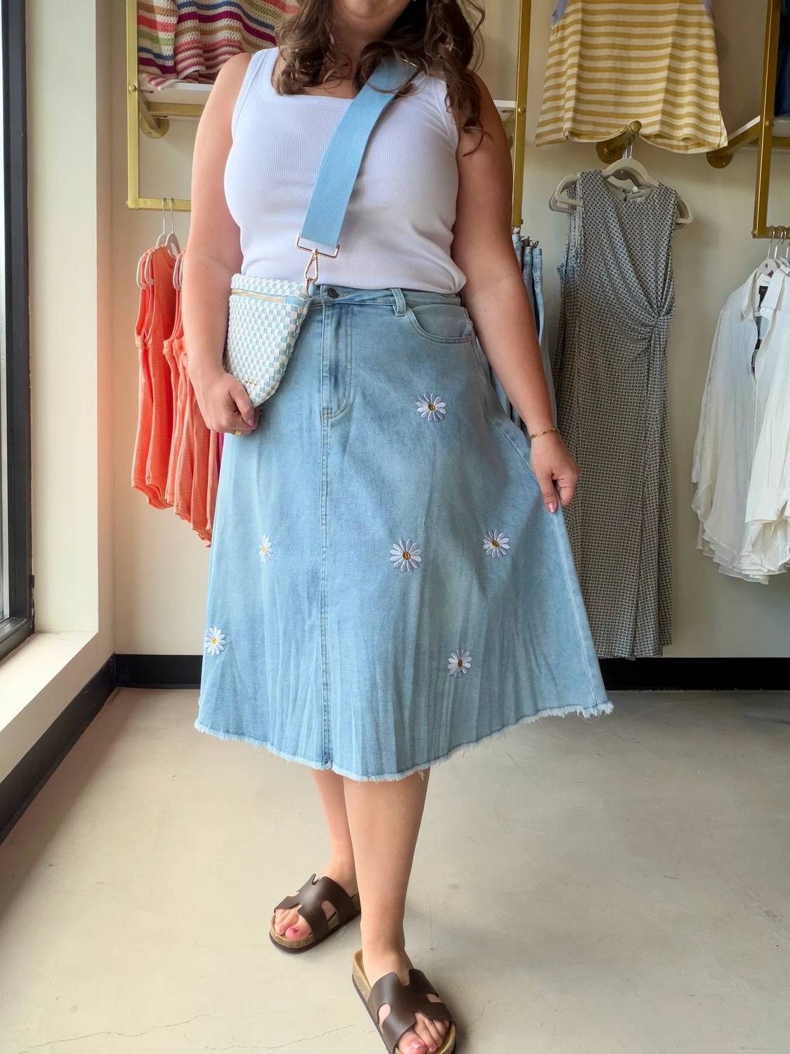 Anniewear - Women's Daisy Embroidered Denim Skirt