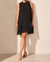 Tribal - Textured Poplin Crewneck Sleeveless Dress