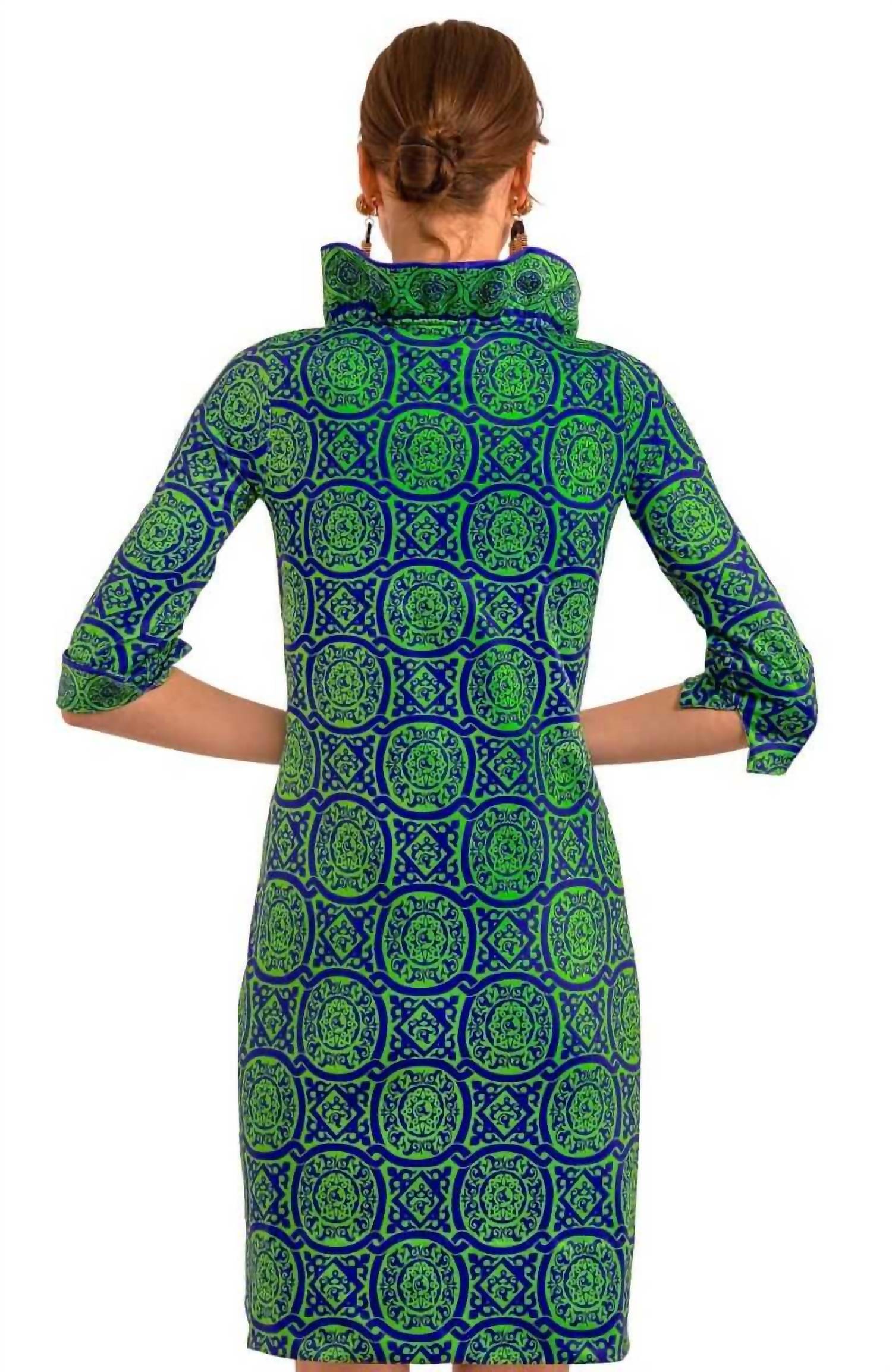 GRETCHEN SCOTT Ruffneck 3/4 sleeve Dress in royal blue kelly green - women's dress - view 5