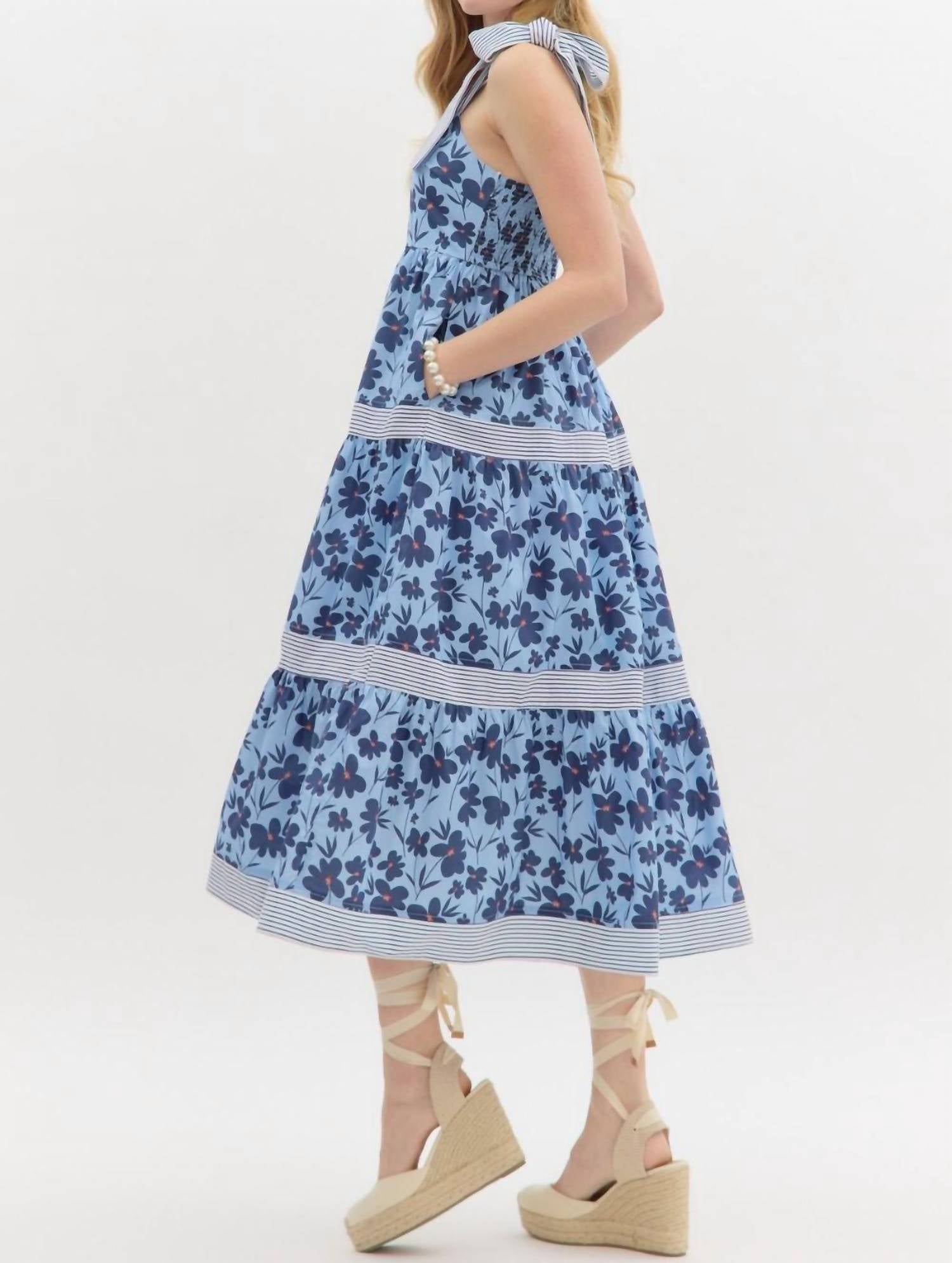 entro Andie Midi Dress in blue - women's dress - detail view