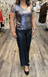 Another Love - Sparkle Wide-leg Cropped Vegan Leather Pant