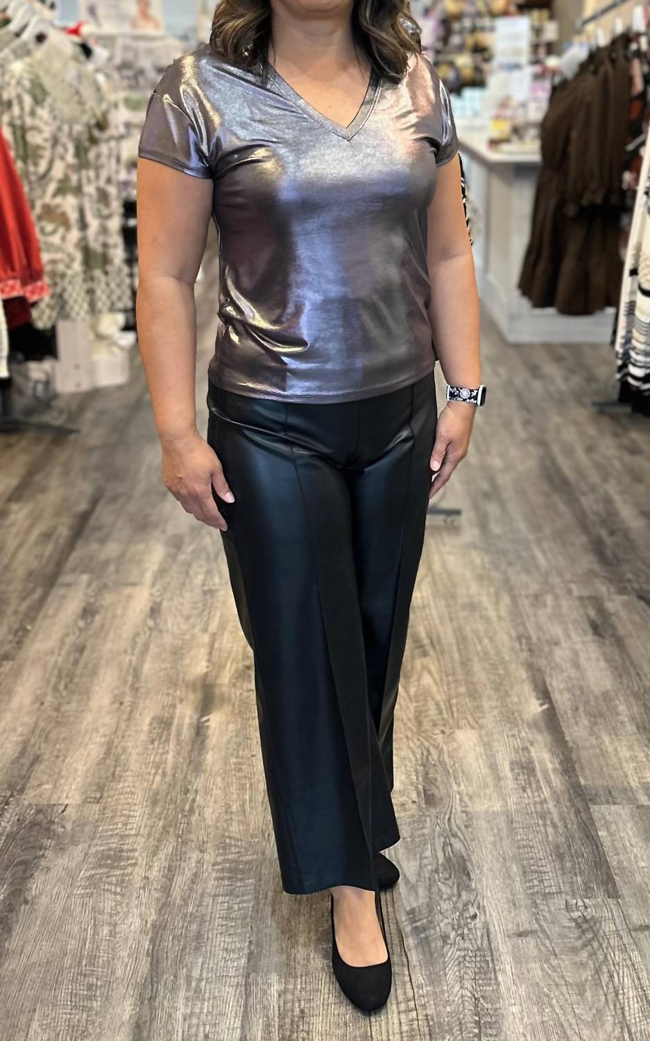 Another Love - Sparkle Wide-leg Cropped Vegan Leather Pant
