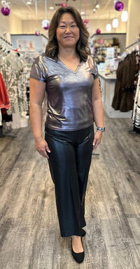 Another Love - Sparkle Wide-leg Cropped Vegan Leather Pant