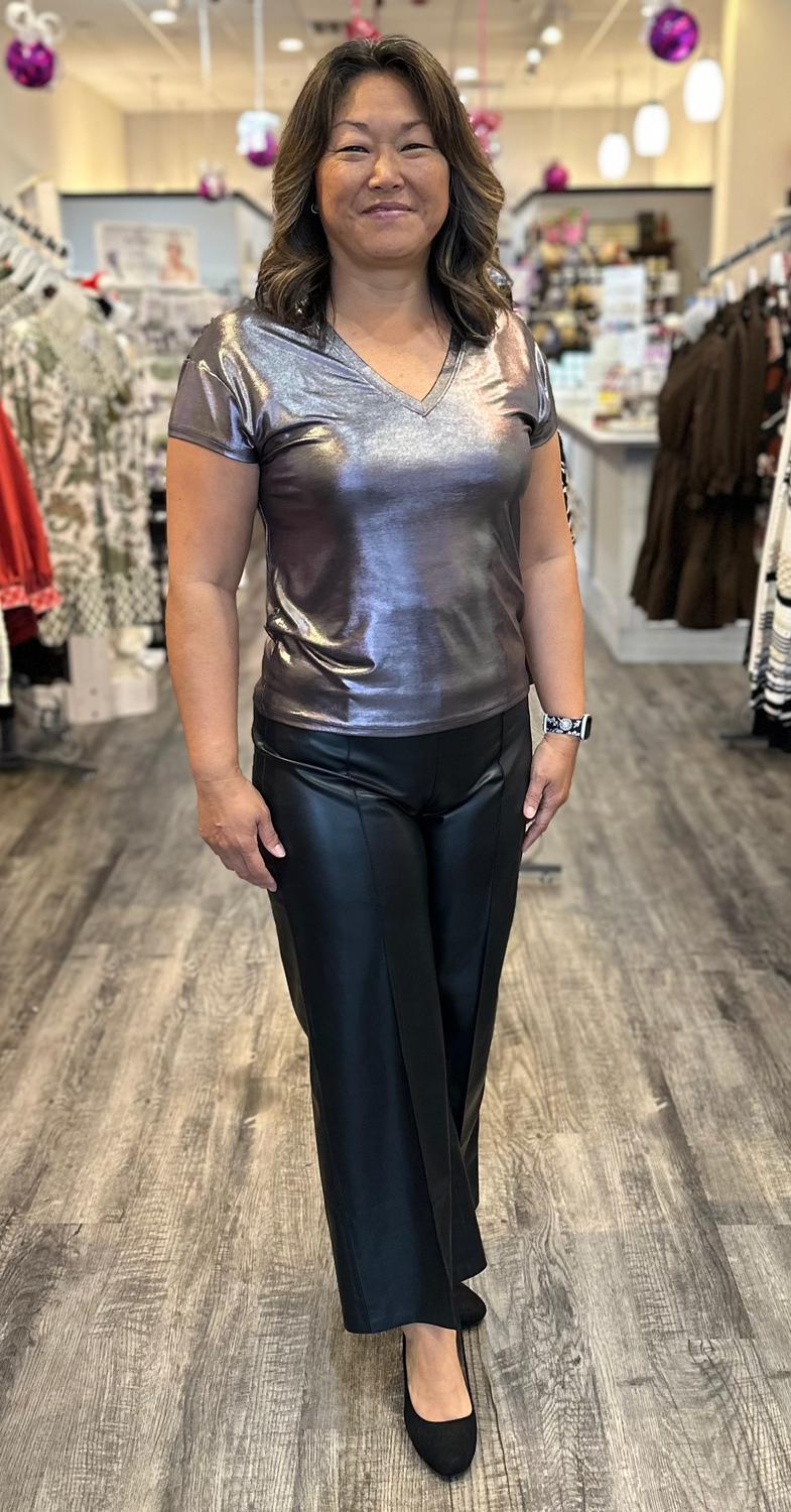 Another Love - Sparkle Wide-leg Cropped Vegan Leather Pant