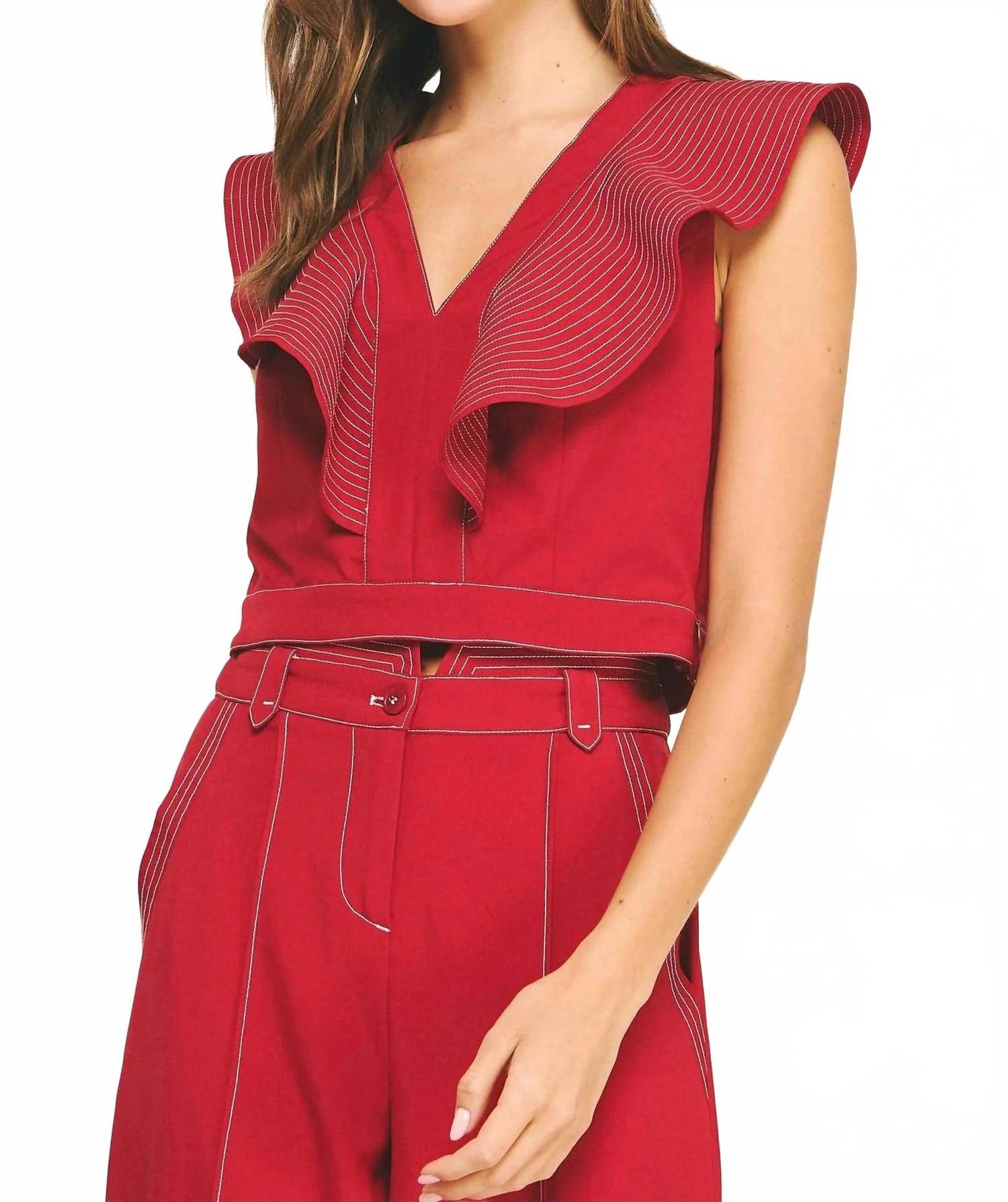 Strut & Bolt - Stitch Ruffle V-neck Top