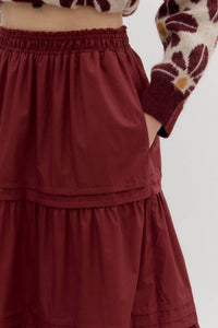 entro Pleated Tiered Midi Skirt in burgundy - women's skirt - alternate view