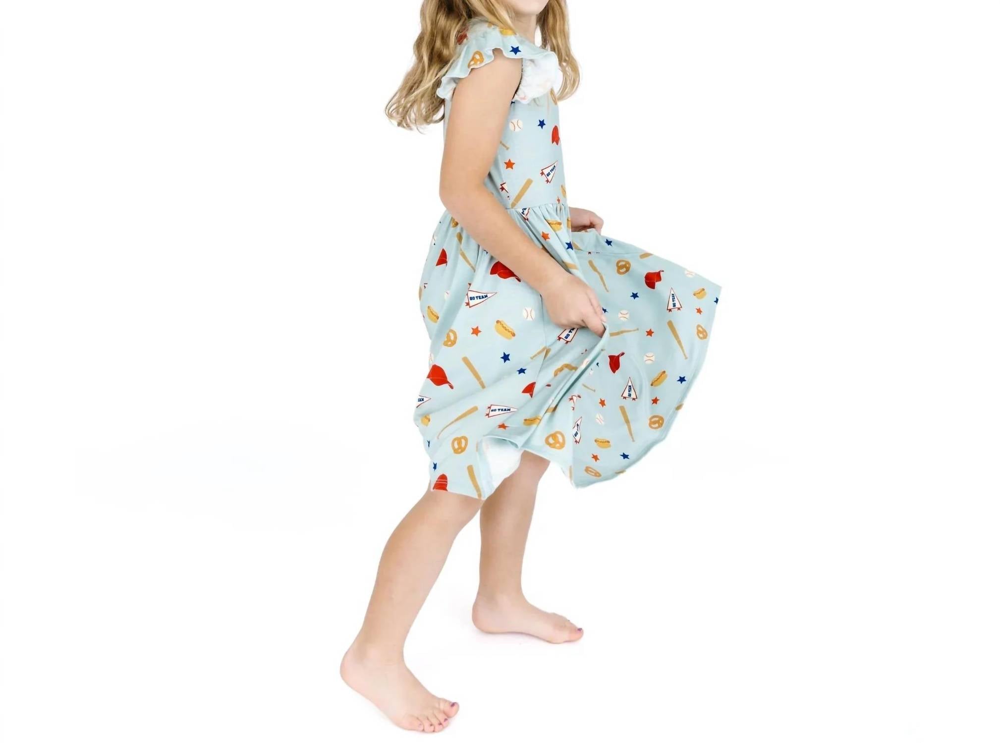 Emerson And Friends - Girl's Play Ball Baseball Short Sleeve Bamboo Twirl Dress