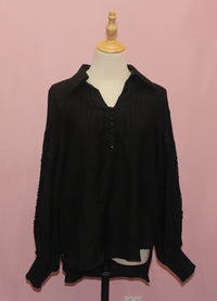 INA Women's Long Balloon Sleeve Jewel Embroidery Blouse Top in black - women's blouse