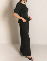 P.CILL Modal Pleated Wide Leg Trouser in black - women's pants - detail view