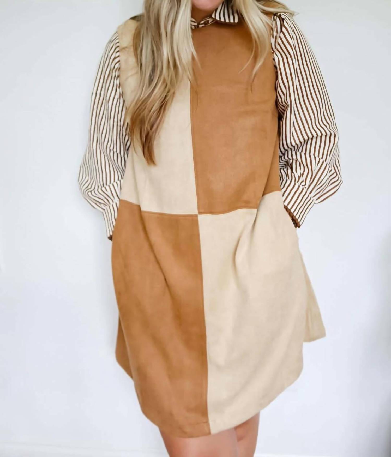 Anniewear - Alicia Color Block Suede Mini Dress