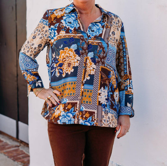 Multiples - Button Turn Up 3/4 Sleeve Zip Woven Shirt