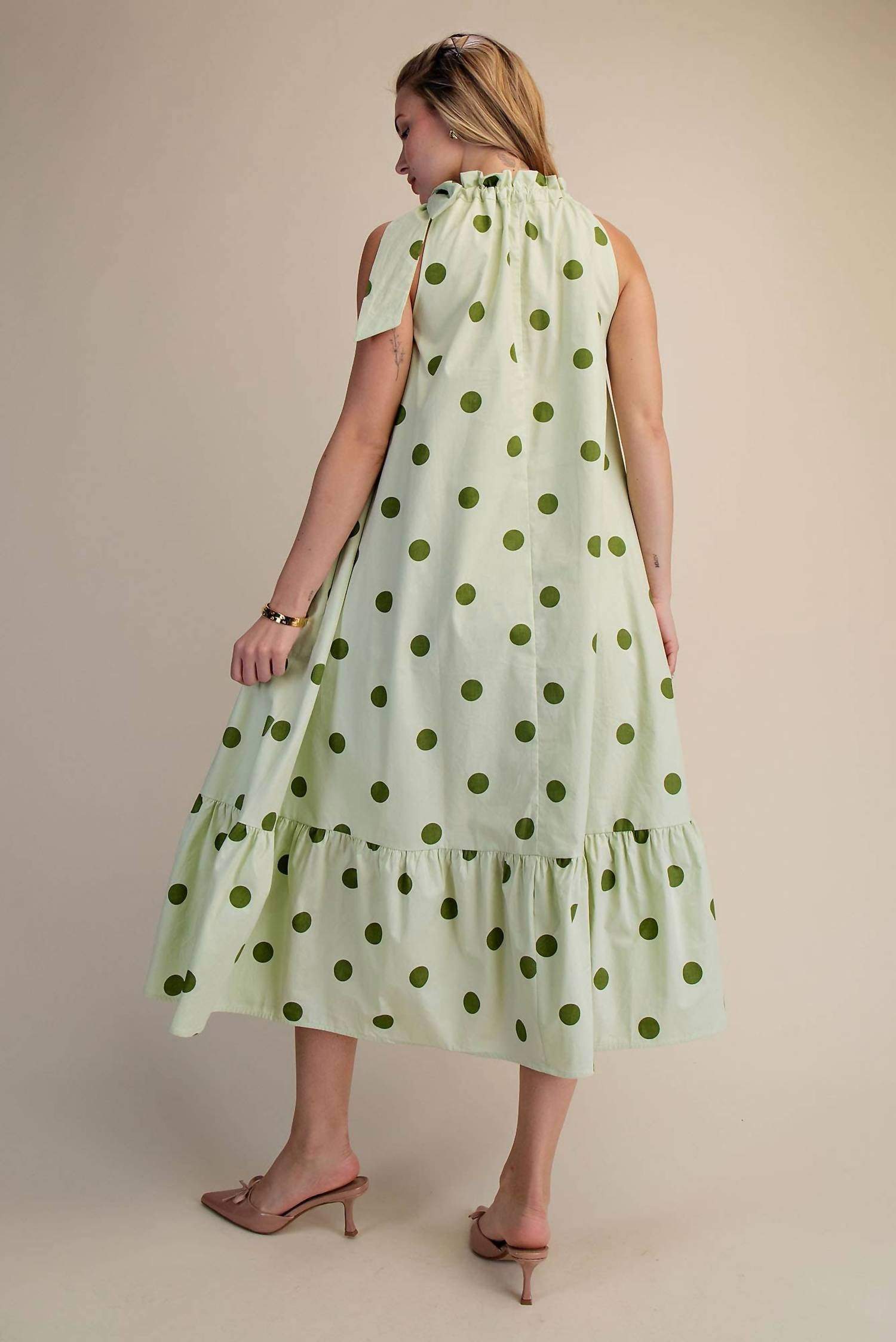 Glam - Ruffle Tie Neck Sleeveless Midi Dress