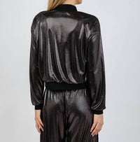 Lola & Sophie Metallic Dot Bomber Jacket in black - women's jacket - alternate view