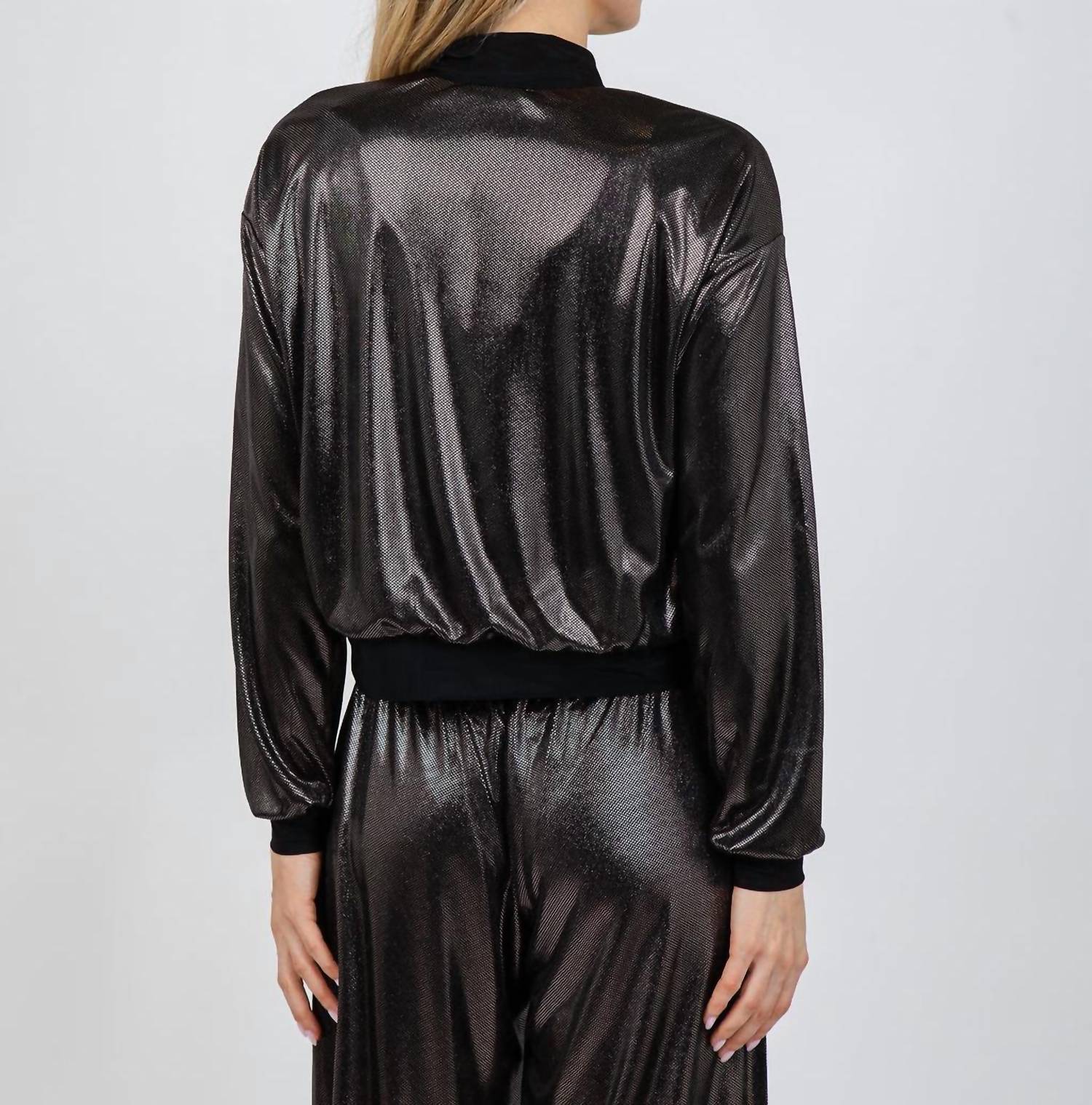 Lola & Sophie Metallic Dot Bomber Jacket in black - women's jacket - alternate view