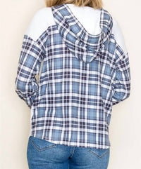 Staccato - Waffle Knit Plaid Contrasted Button Up Hooded Top
