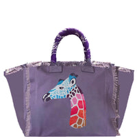 Hipchik - Women's Giraffe Crystal Fringe Canvas Tote Bag