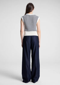 A.L.C. Margo Sleeveless Sweater Top in parchment navy stripe - women's cardigan - detail view