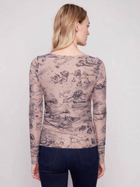 Charlie B - Women's Printed Ruched Mesh Top