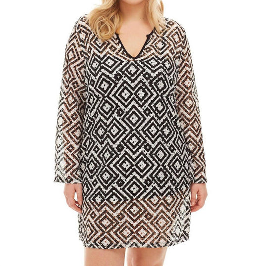 Always For Me - Plus Size Long Sleeve V-Neck Tunic Dress