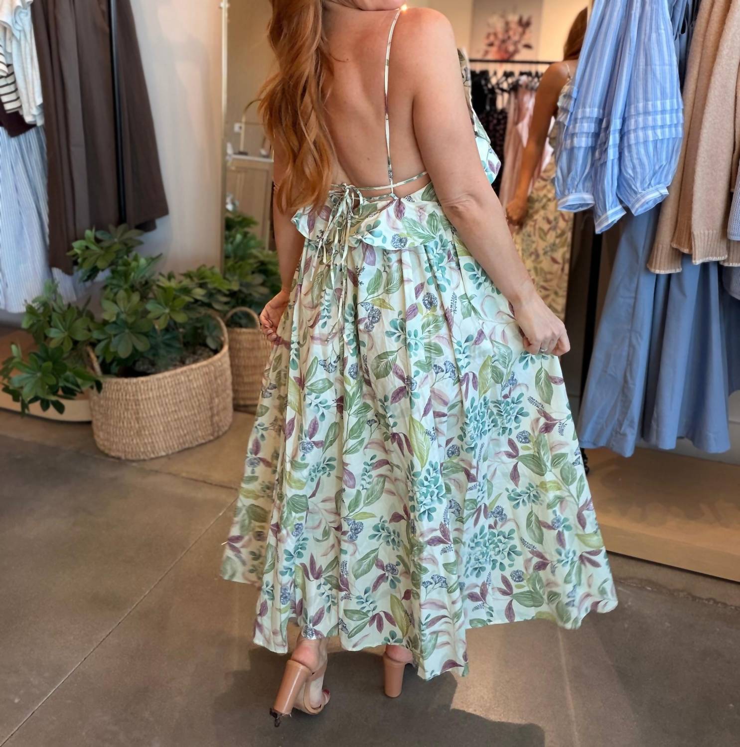 Heyson Audry Floral Ruffle Maxi Statement Dress in green - women's dress - detail view