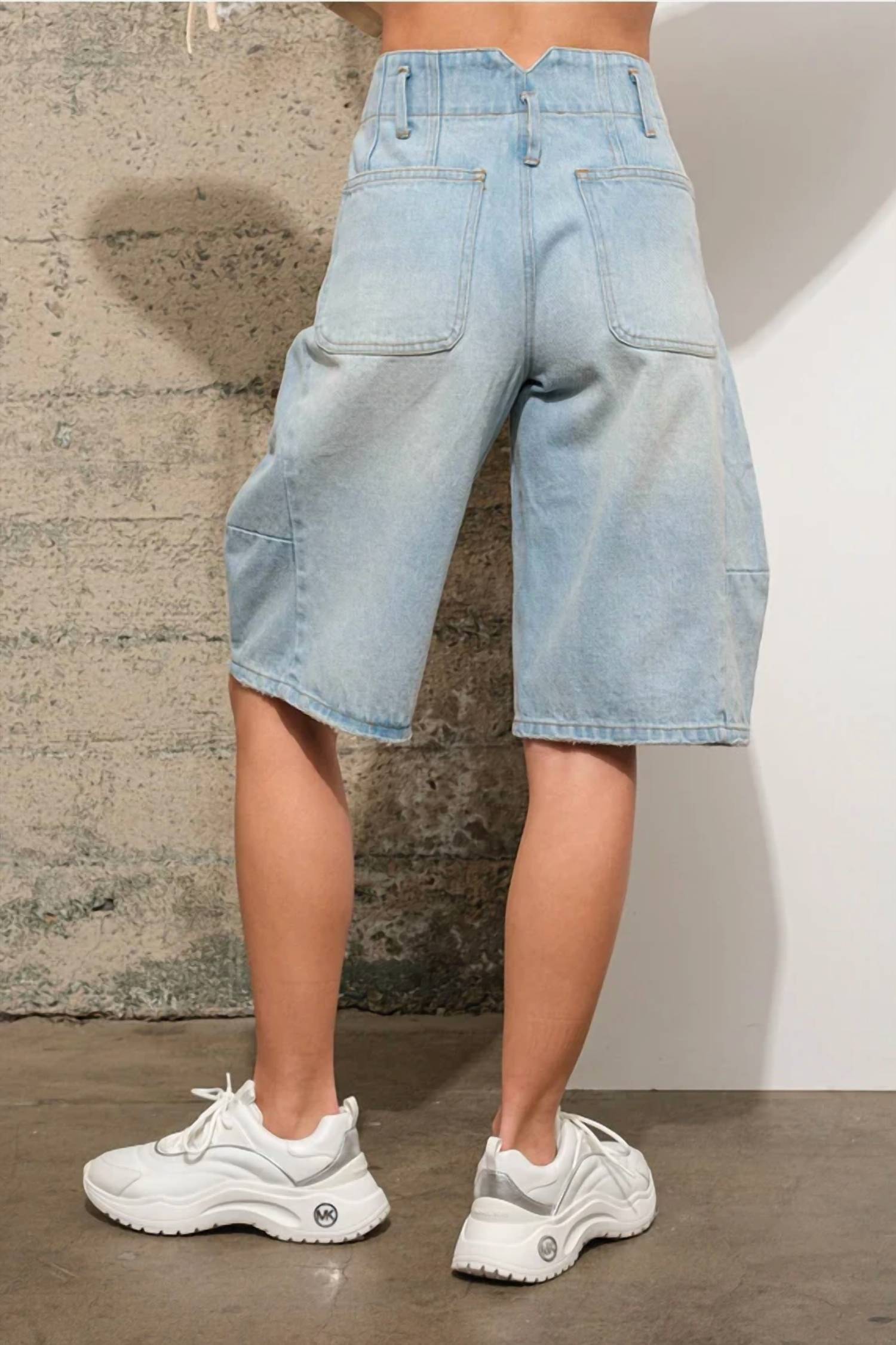 Blue B - Mid Rise Cargo Denim Knee Length Shorts