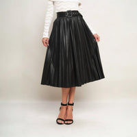 FLYING TOMATO Faux Leather Pleated Skirt in black - women's skirt