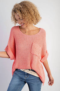 Easel Hadley Oversized Knit Top in coral - women's sweater
