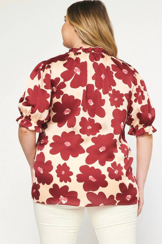 Entro - Floral Print Mock Neck Top