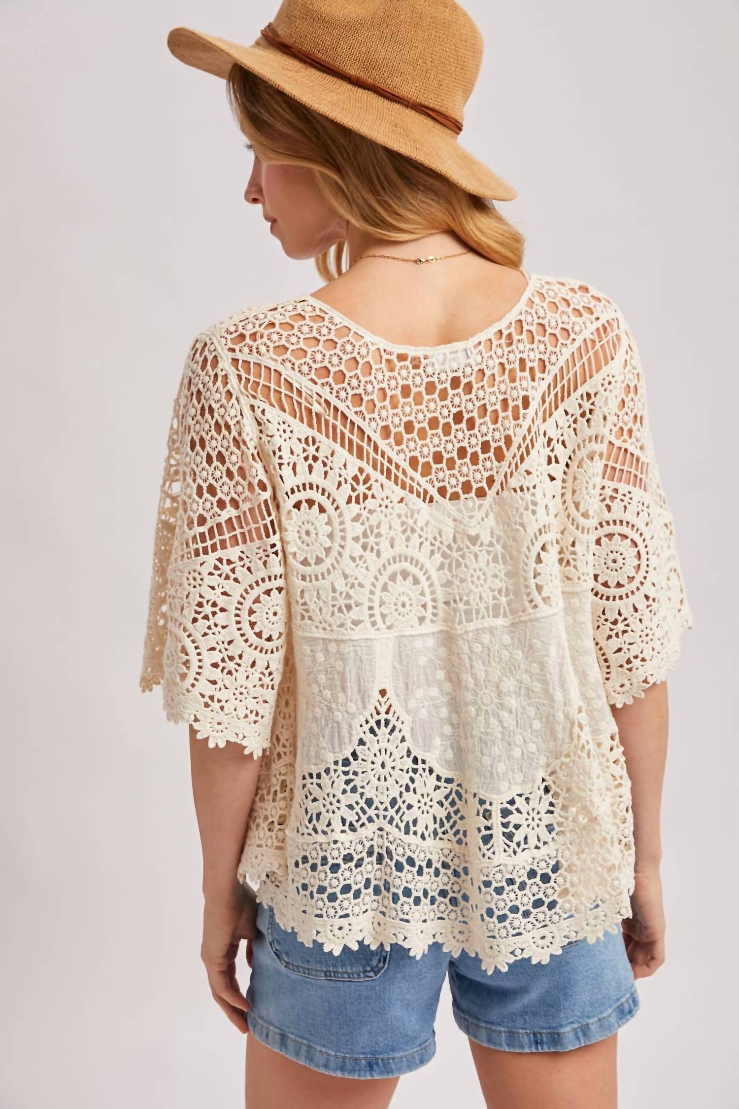 Bluivy - Boho Sheer Crochet Lace Top With Tassels