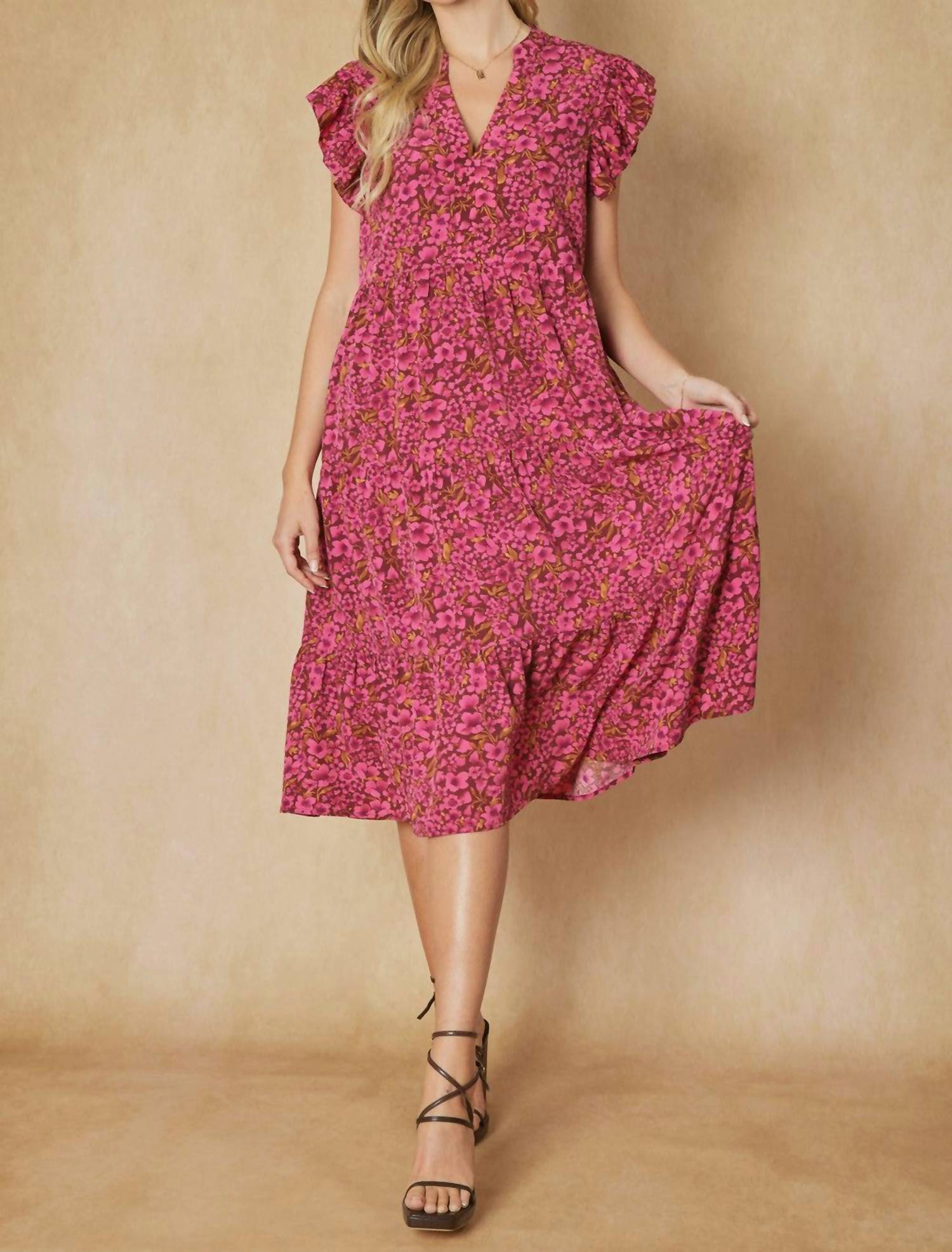 Entro - Floral Tiered Ruffle Midi Dress