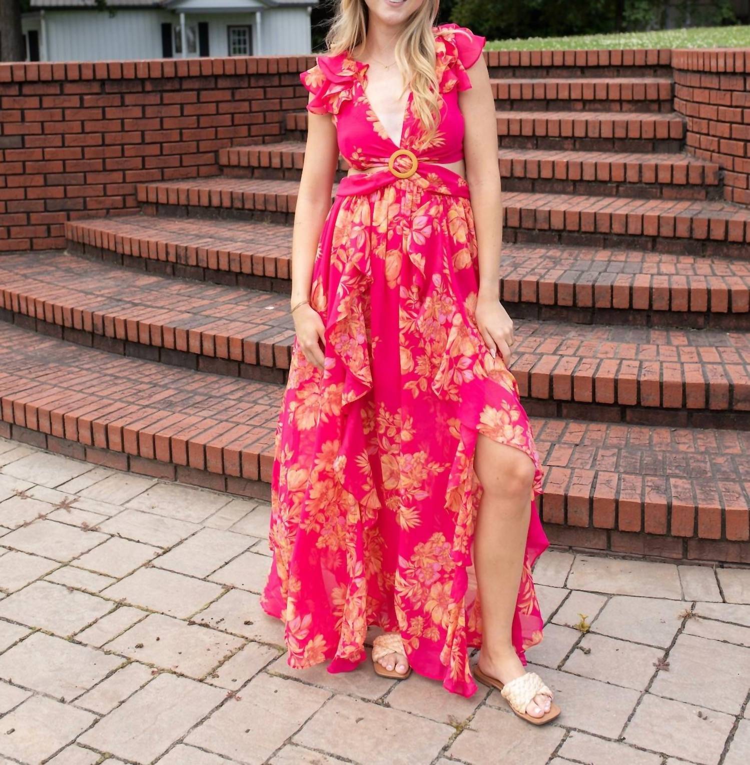 DRESS FORUM Somewhere on a Beach Deep V-Neck Dress in pink - women's dress